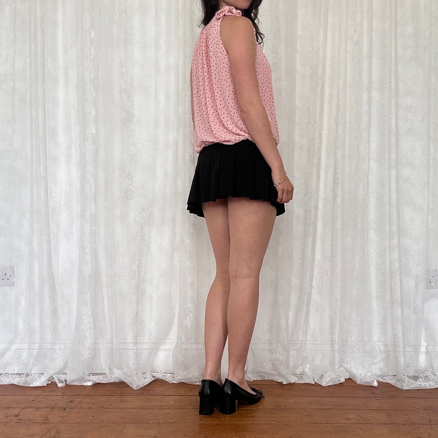 vintage 00s pink polka dot high neck top