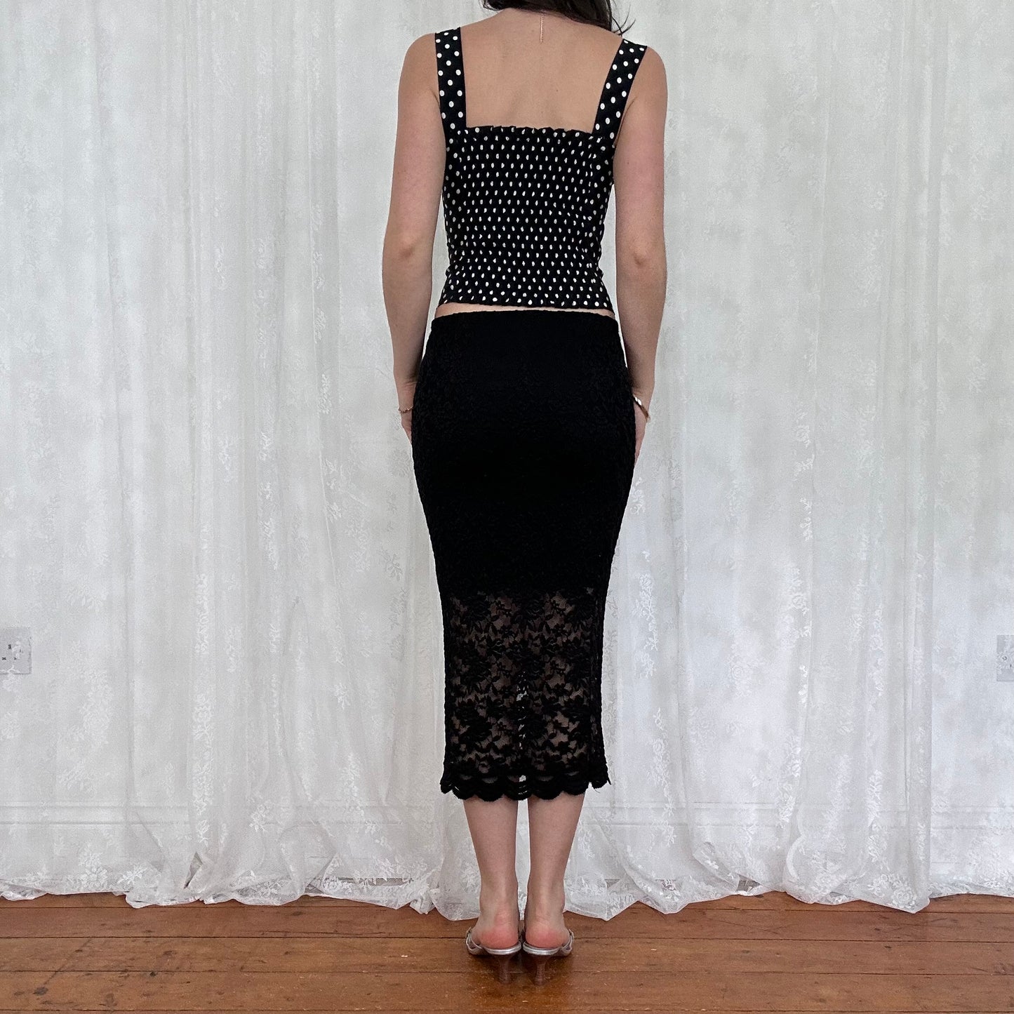 vintage 00s black and white polka dot cami top