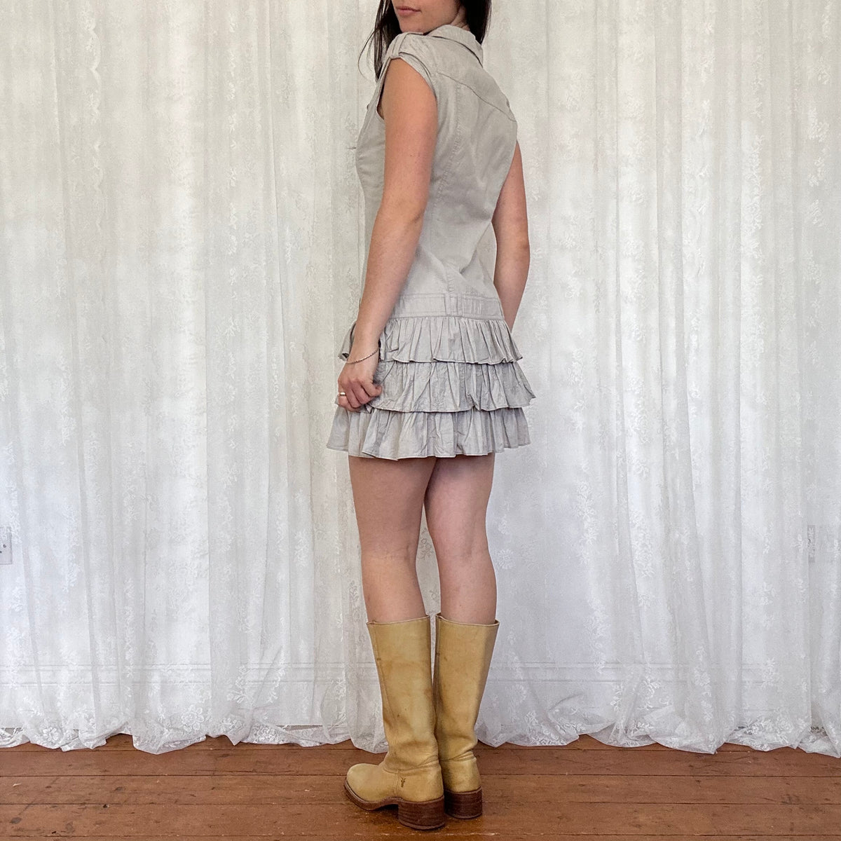 vintage 00s light grey button up shirt dress