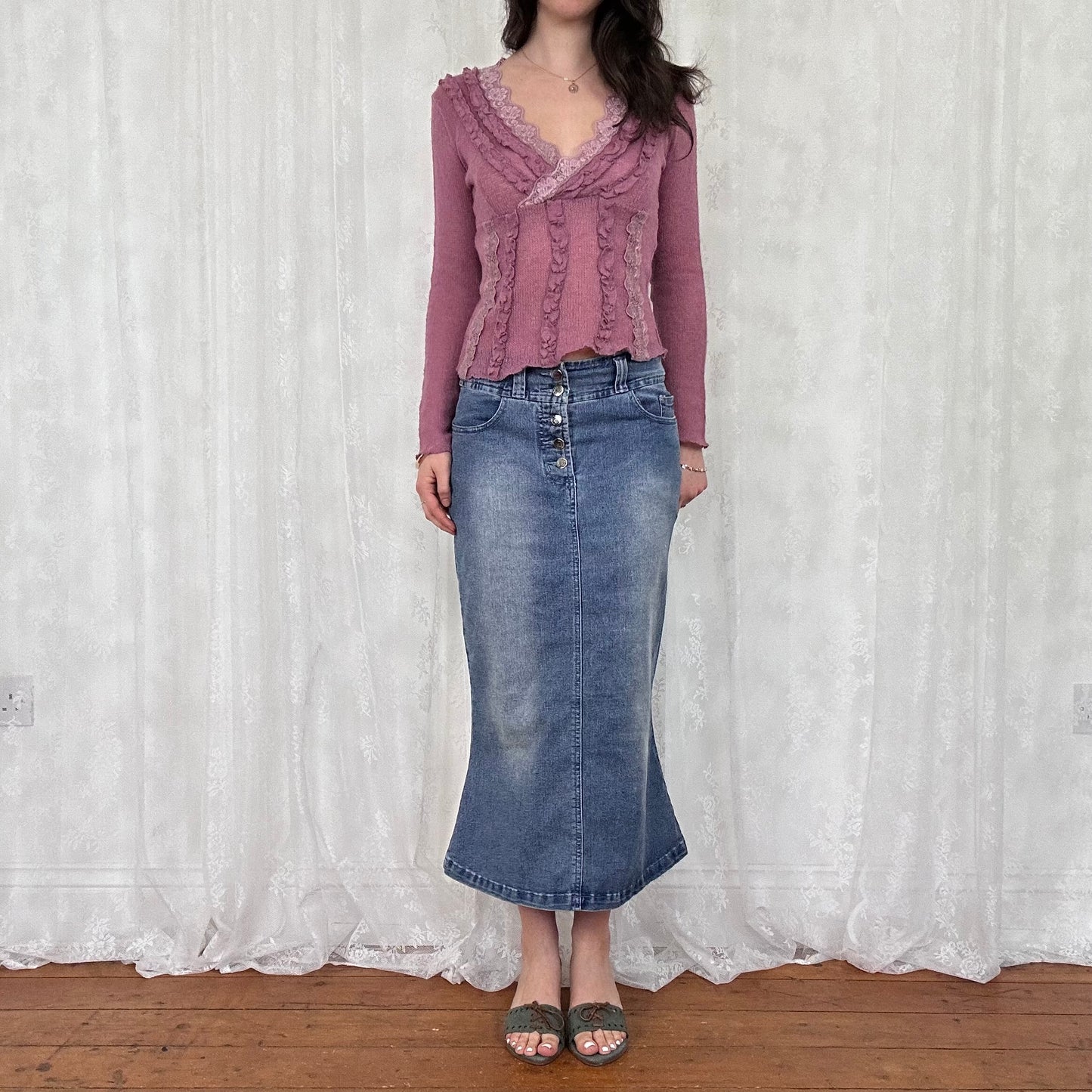 vintage 00s mid wash denim fishtail skirt