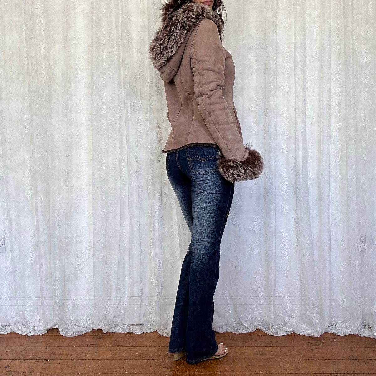 vintage 00s brown hooded afghan coat