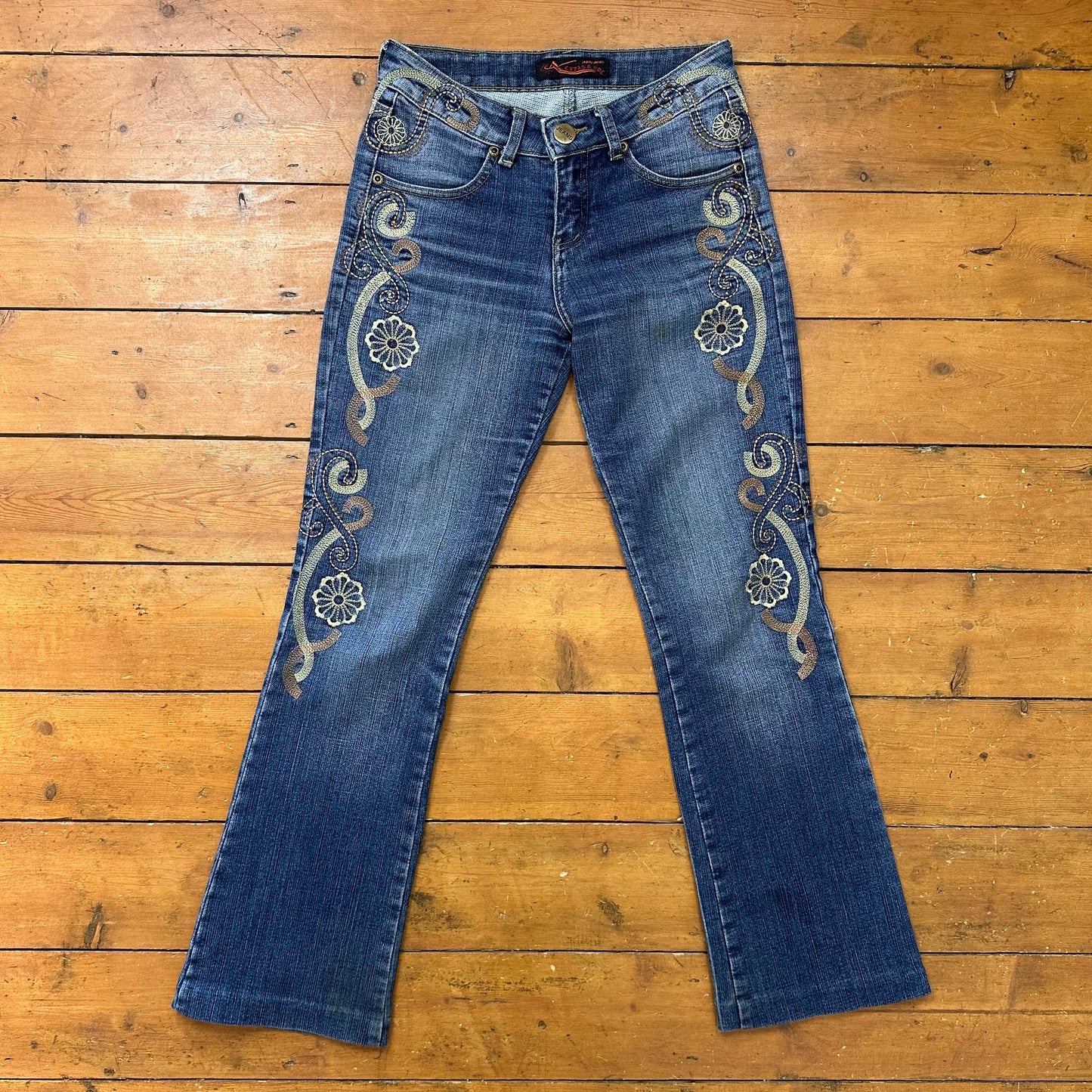 vintage 00s embroidered pattern bootleg jeans