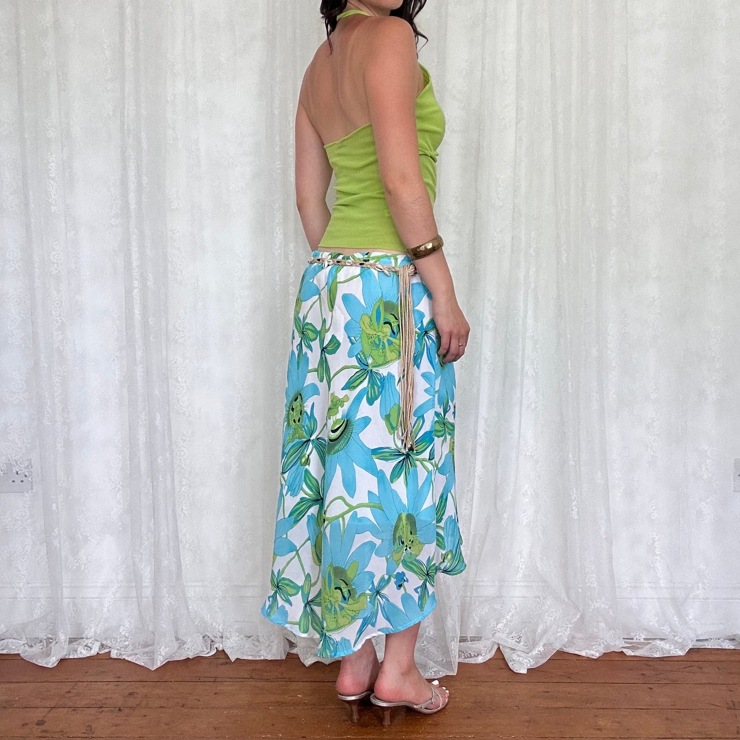 vintage 00s lime green mesh twist halter neck top