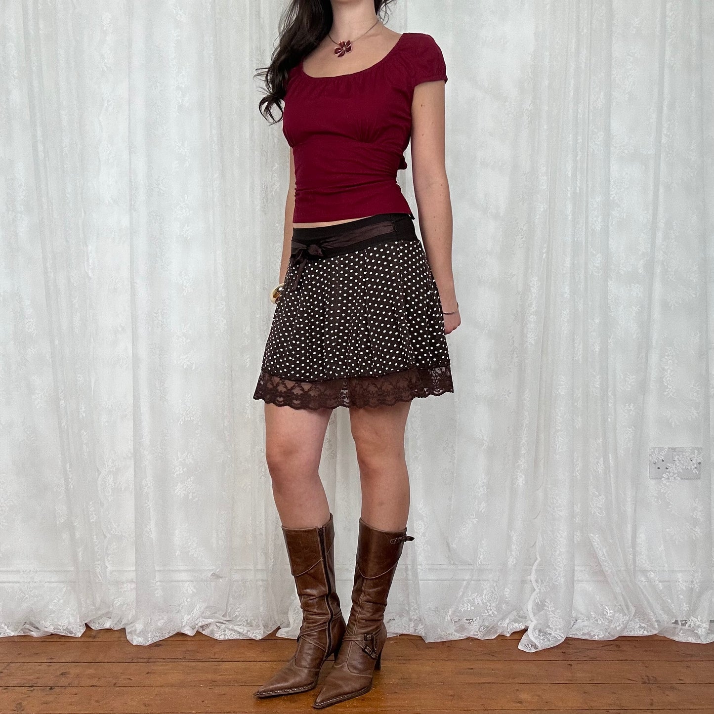 vintage 00s burgundy pimkie milkmaid tie back top