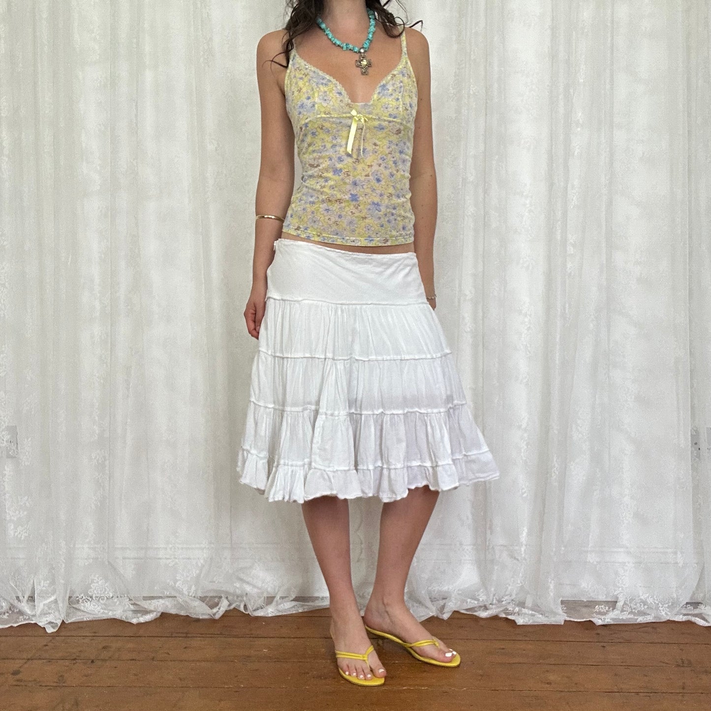 vintage 00s white tiered midi skirt