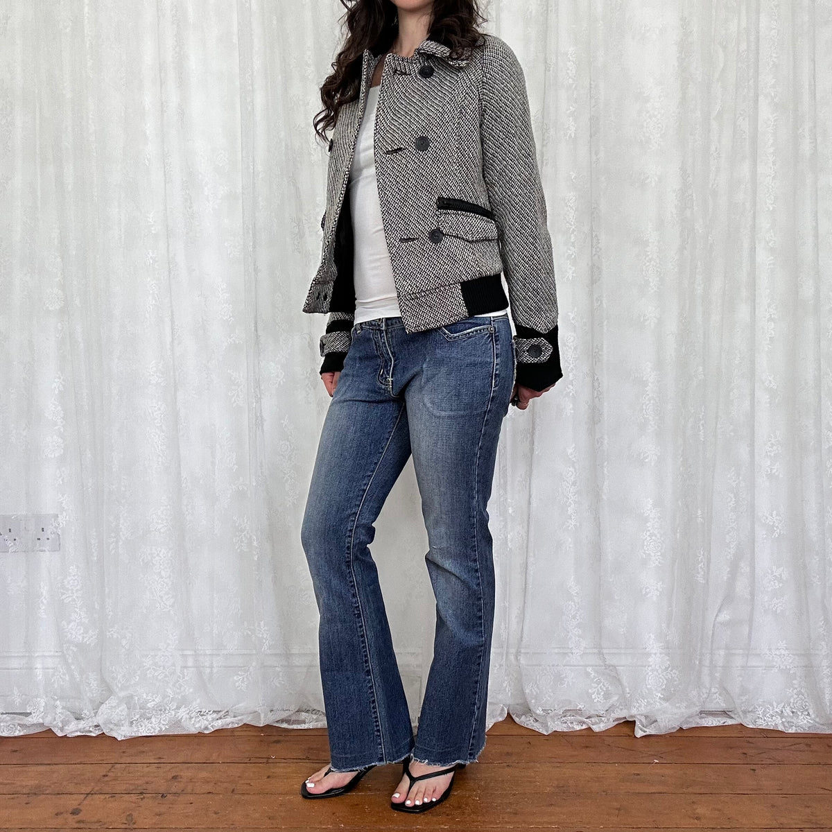 vintage 00s black and white peacoat bomber jacket