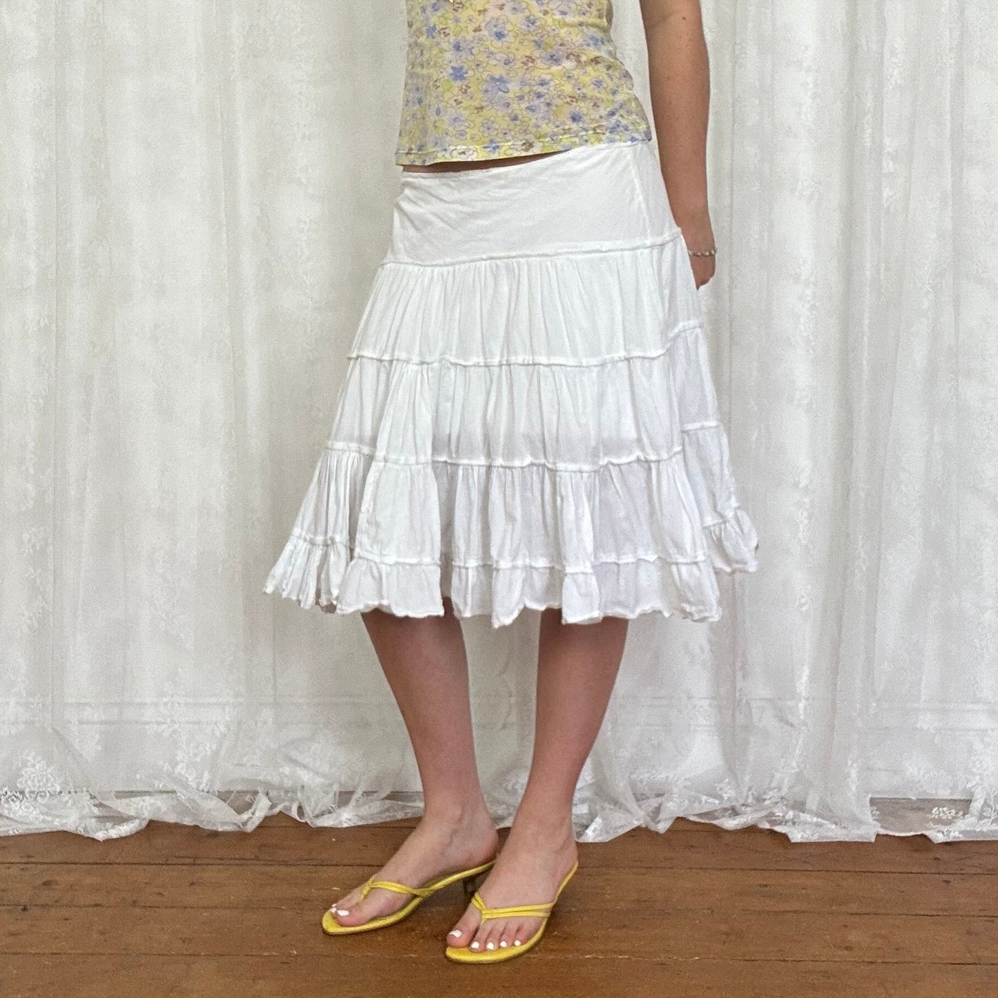 vintage 00s white tiered midi skirt