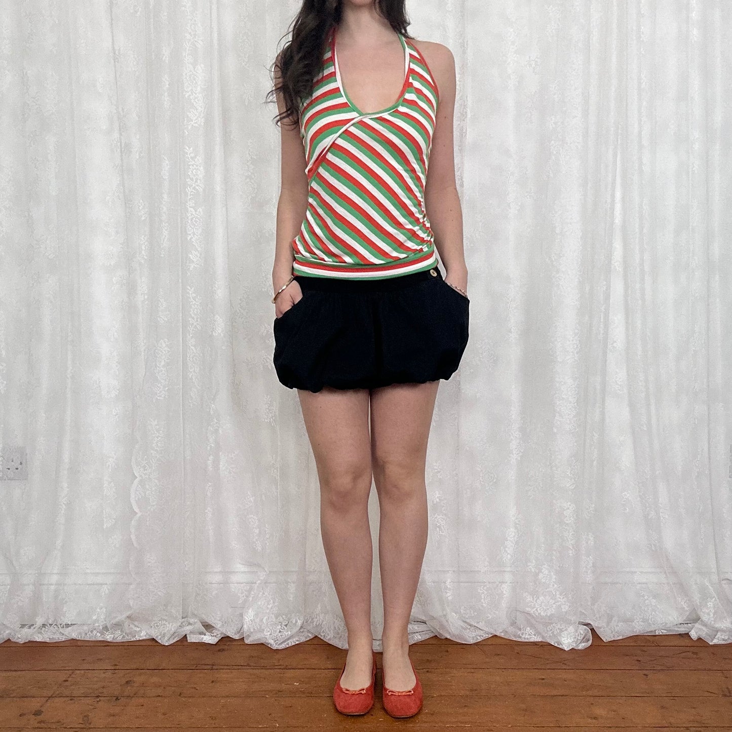 vintage 00s striped halter neck top