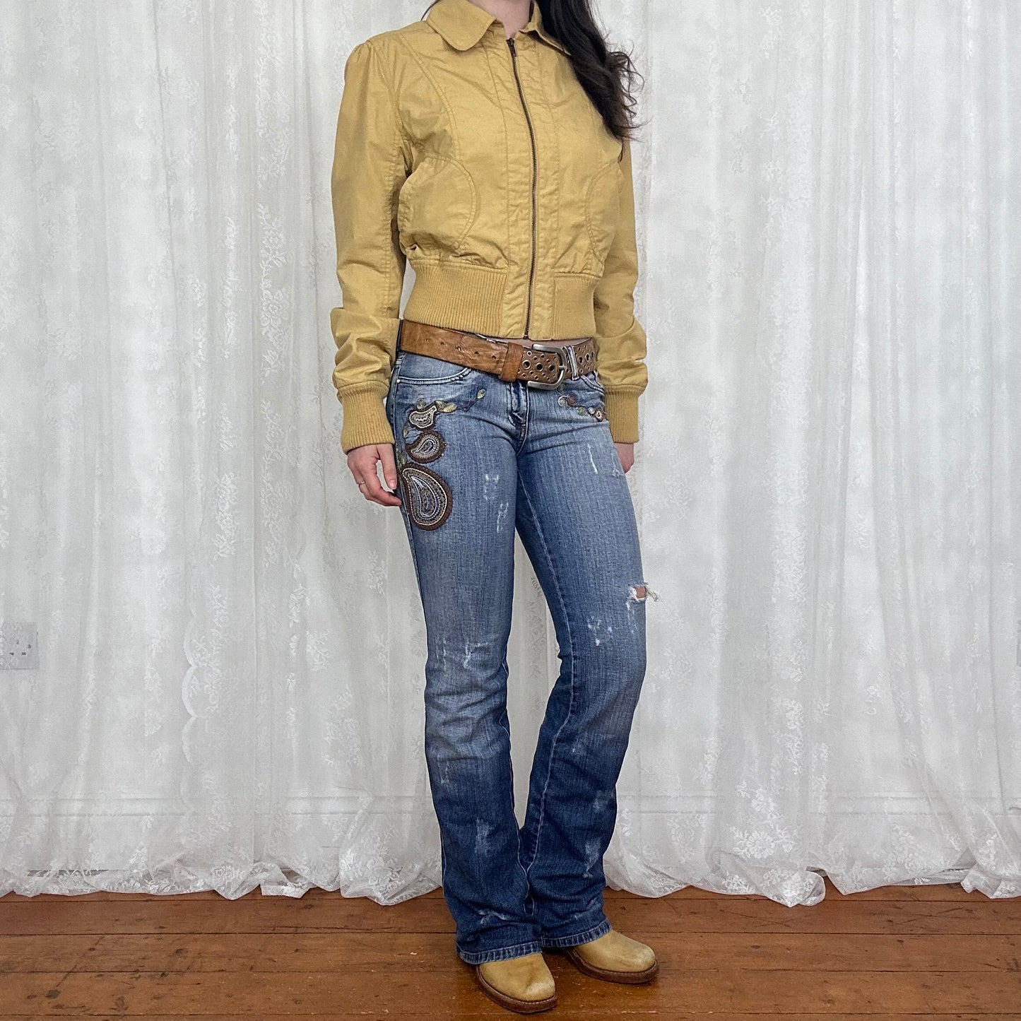 vintage 00s mustard yellow bomber jacket