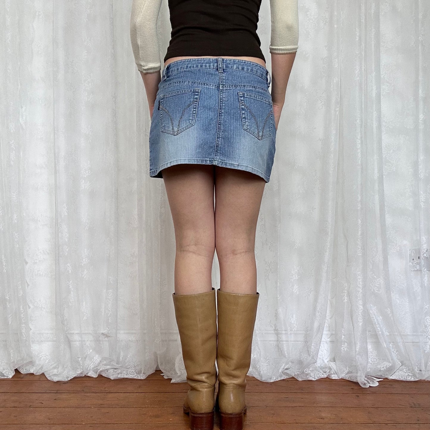 vintage 00s light wash denim mini skirt