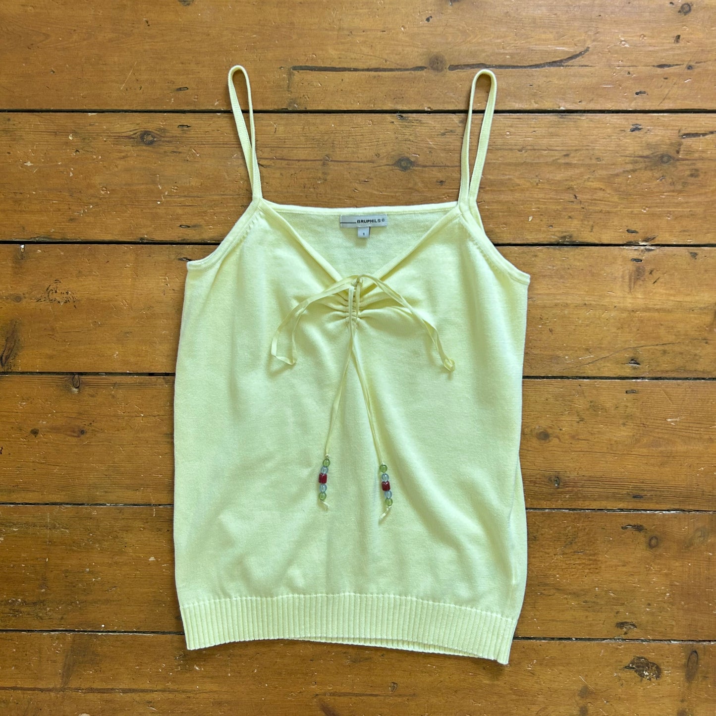 vintage 00s baby yellow beaded thin knit cami