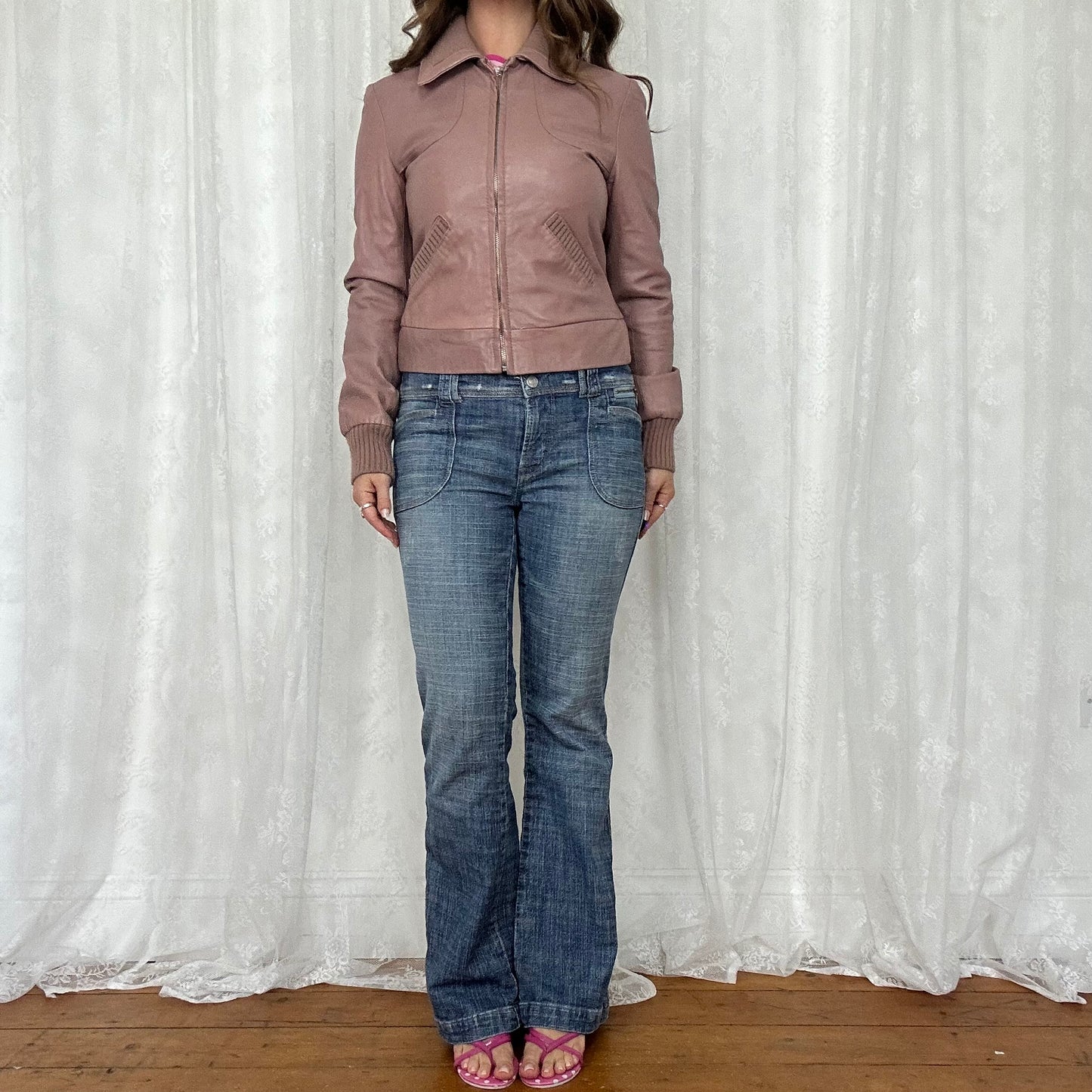 vintage 00s morgan de toi dusty pink leather jacket