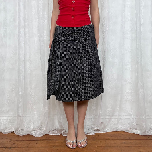 vintage 00s polka dot tie waist midi skirt