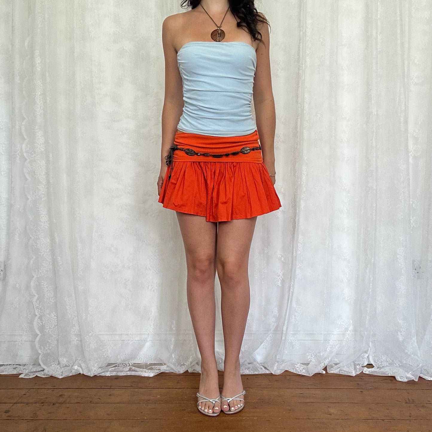 vintage 00s baby blue ruched mesh strapless top