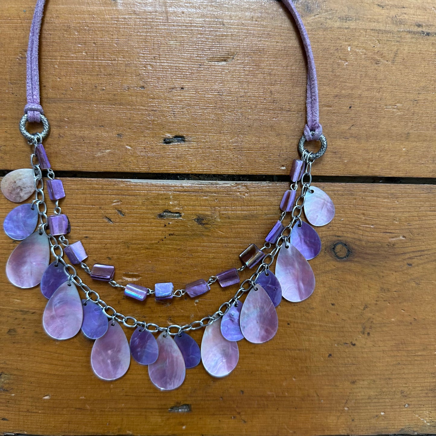 vintage 00s purple shell double layered necklace