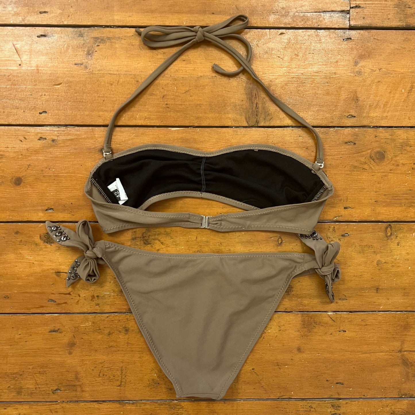 vintage 00s brown / grey studded bikini set