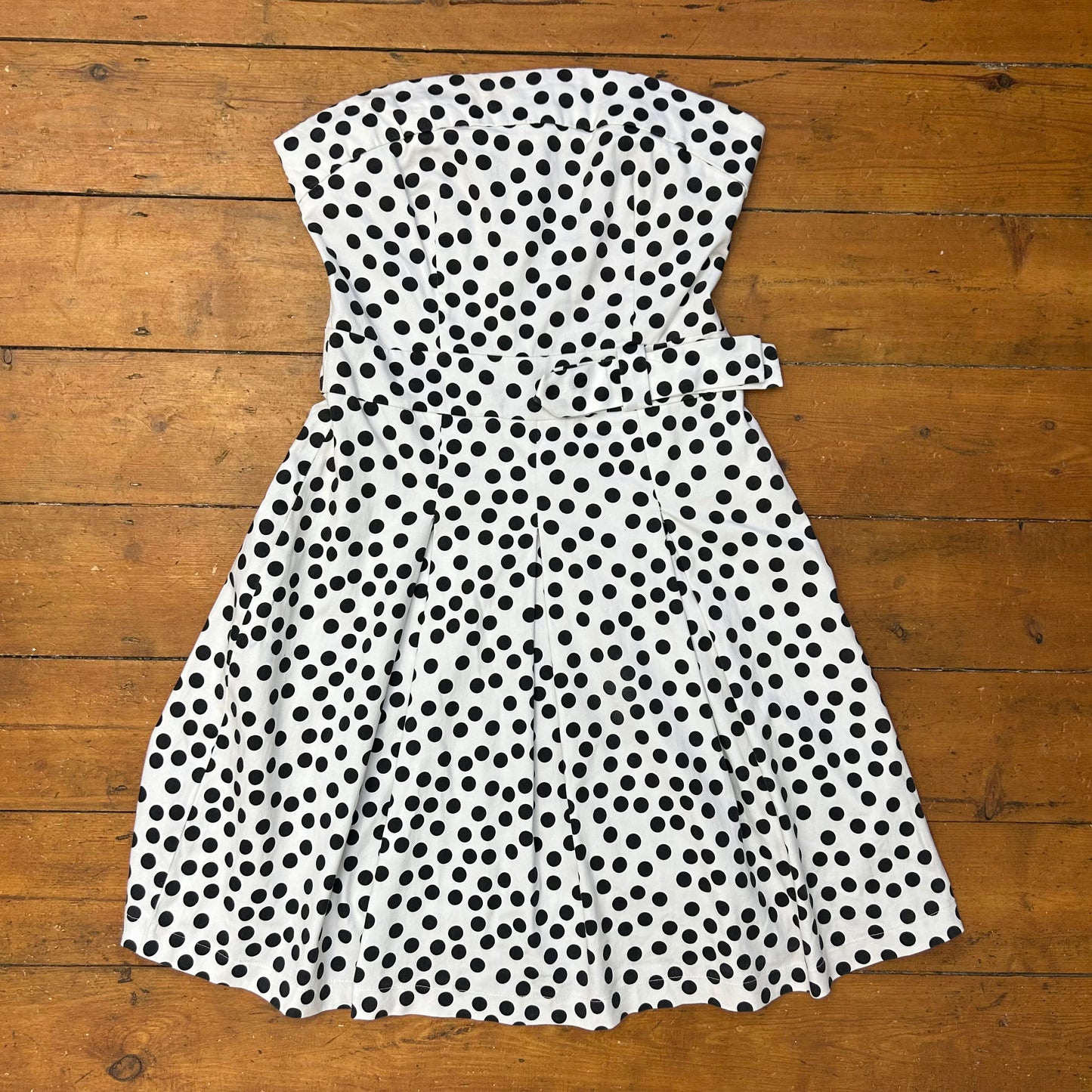 vintage 00s white polka dot strapless midi dress