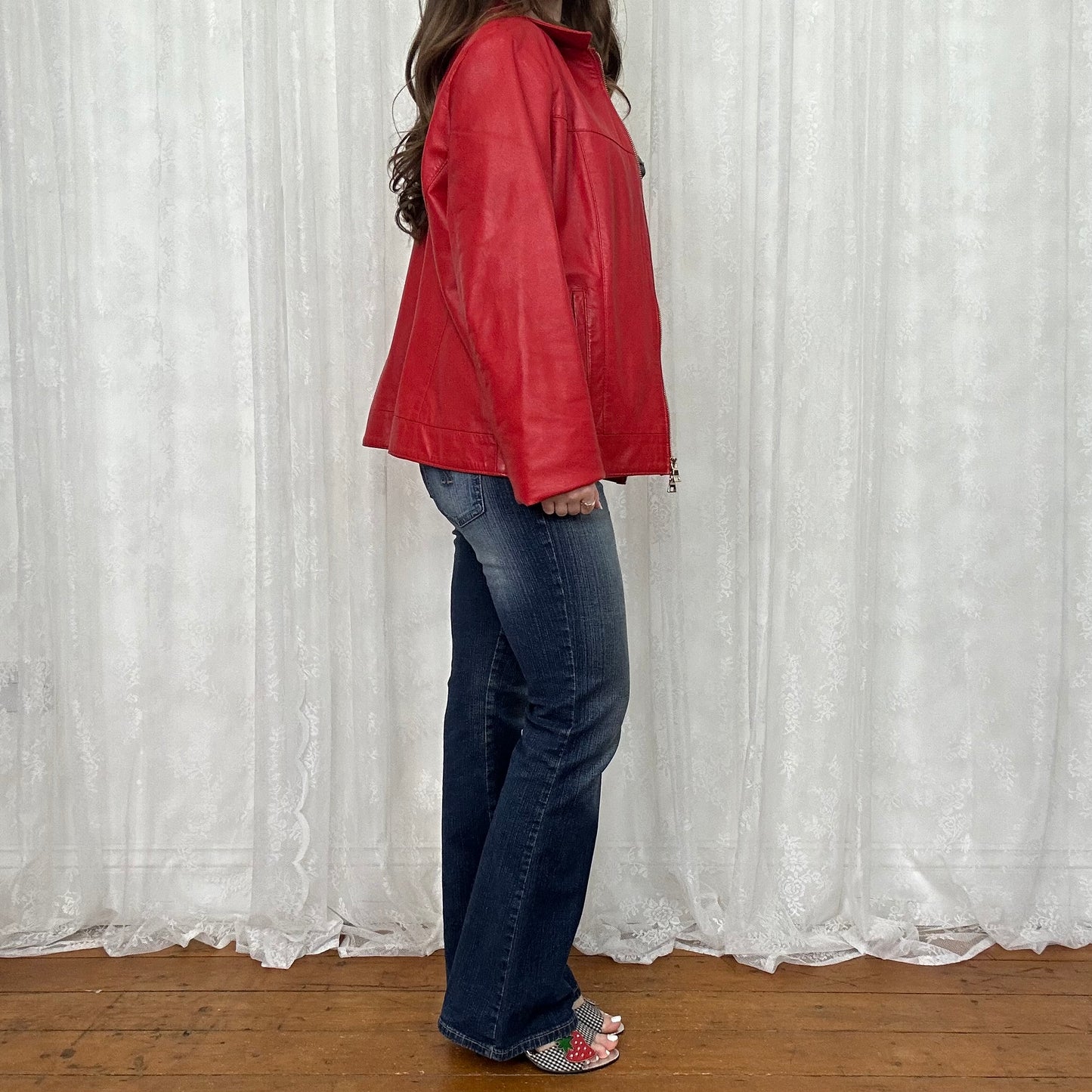 vintage 00s red dual zip leather jacket