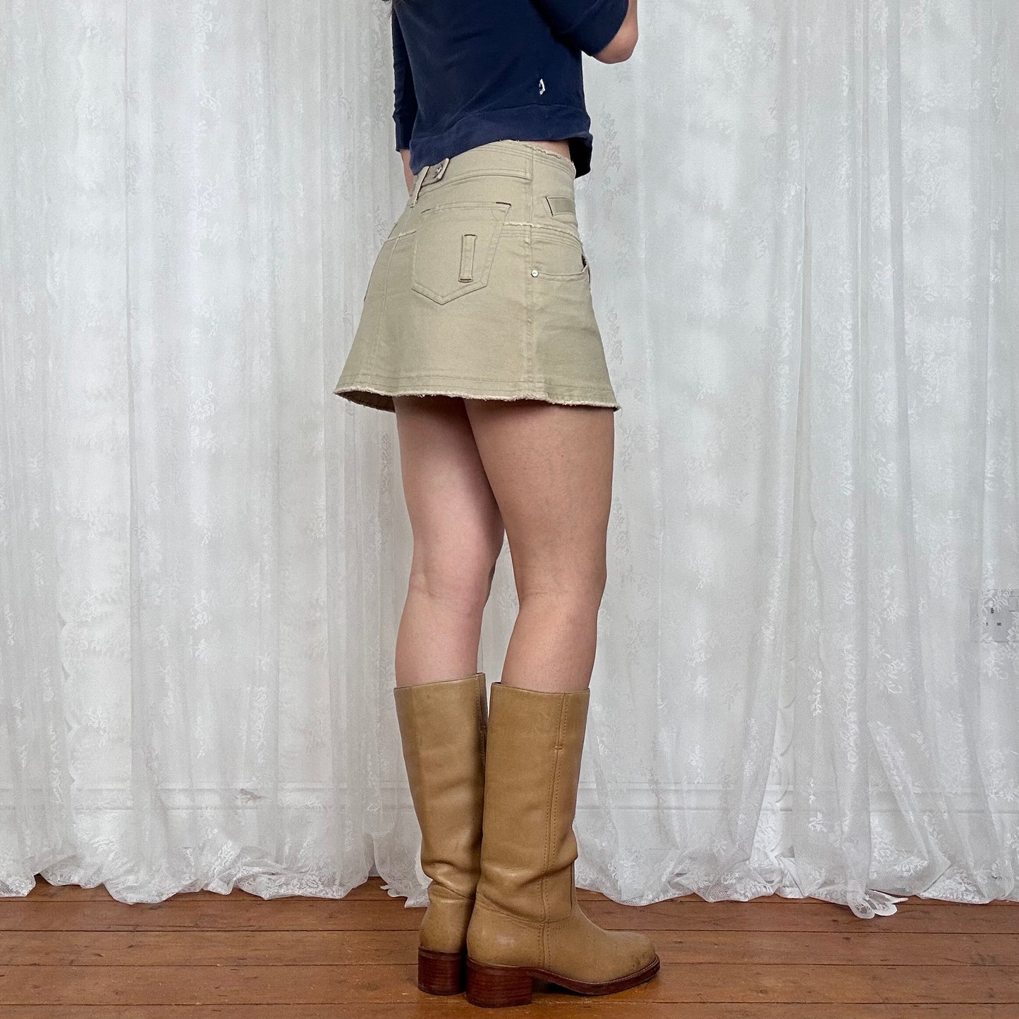vintage 00s beige button up mini skirt