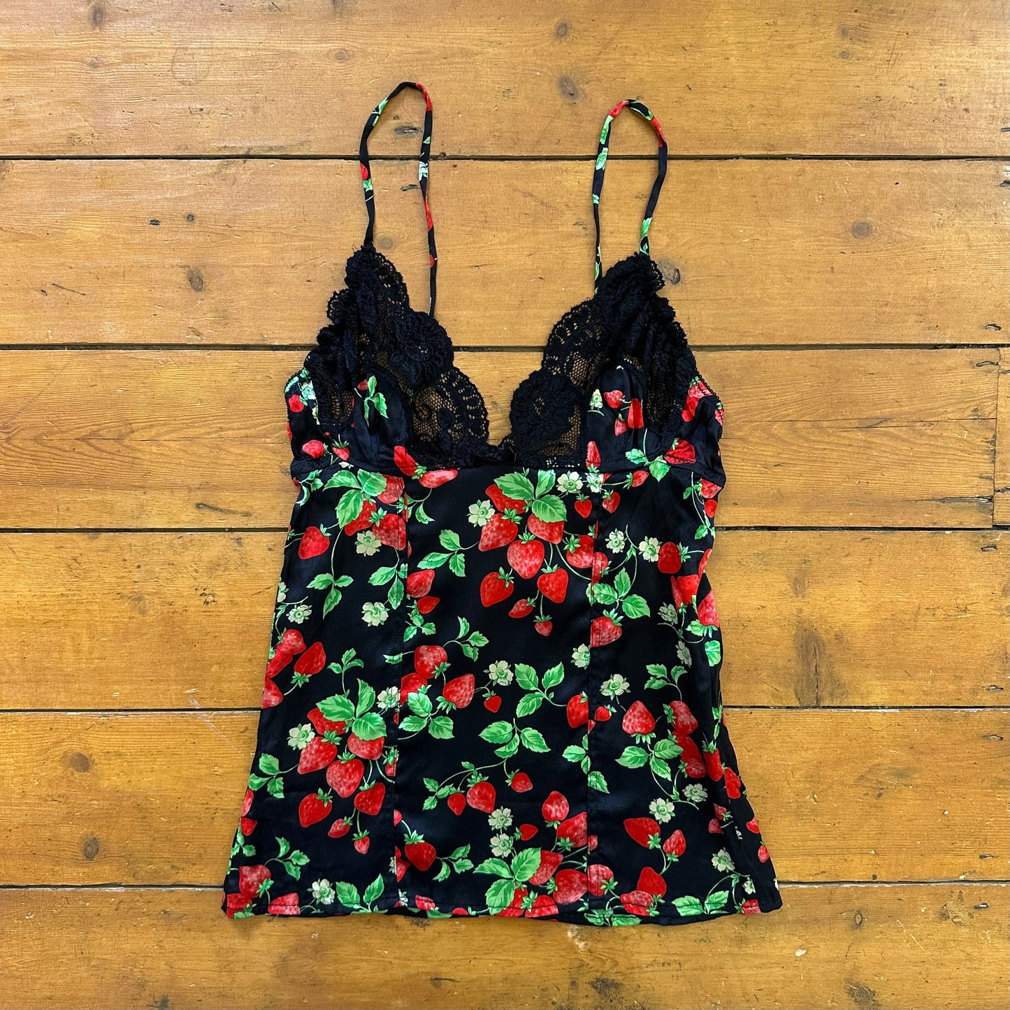 vintage 00s black strawberry print cami