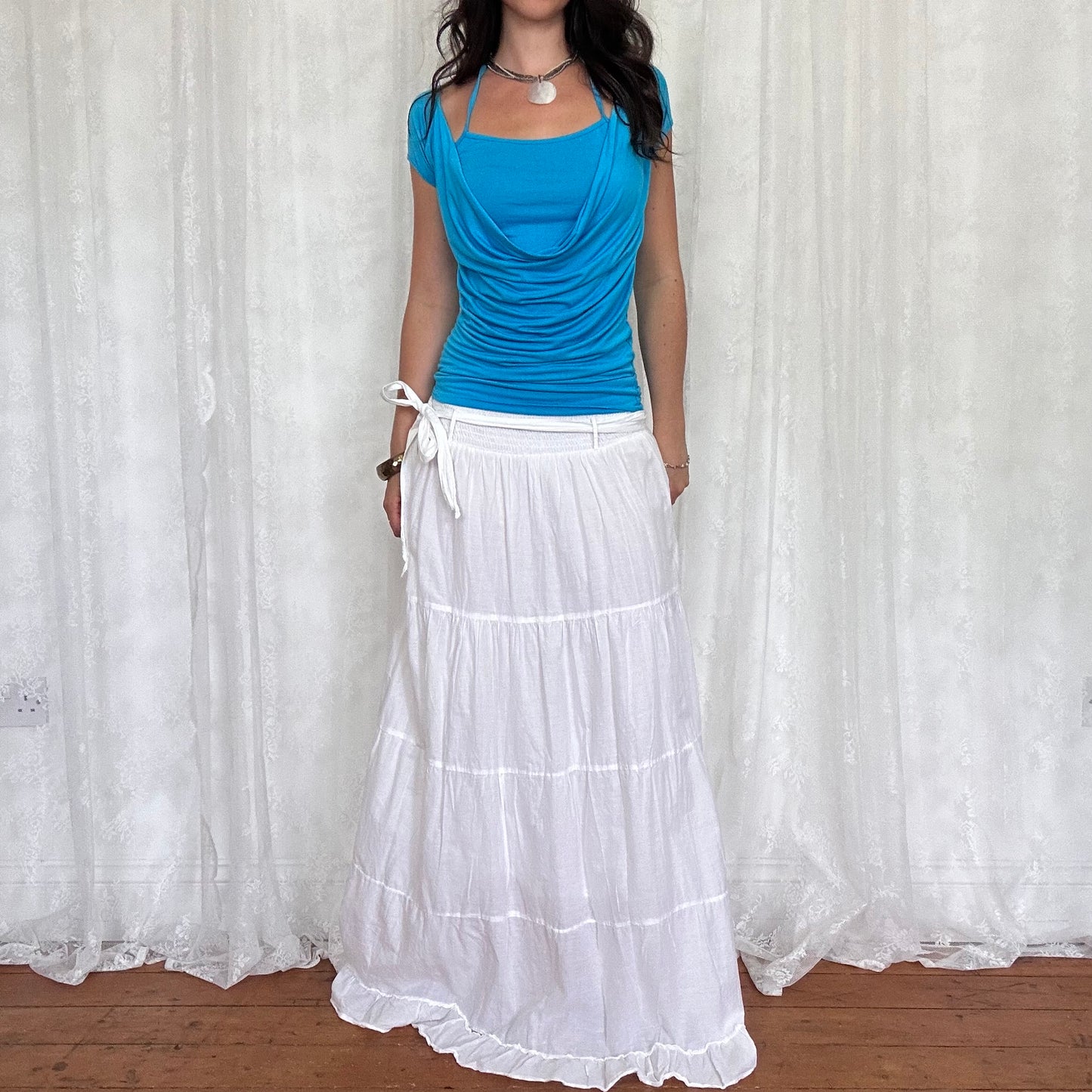 vintage 00s blue double layered top