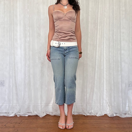 vintage 00s dusky pink polka dot satin corset top