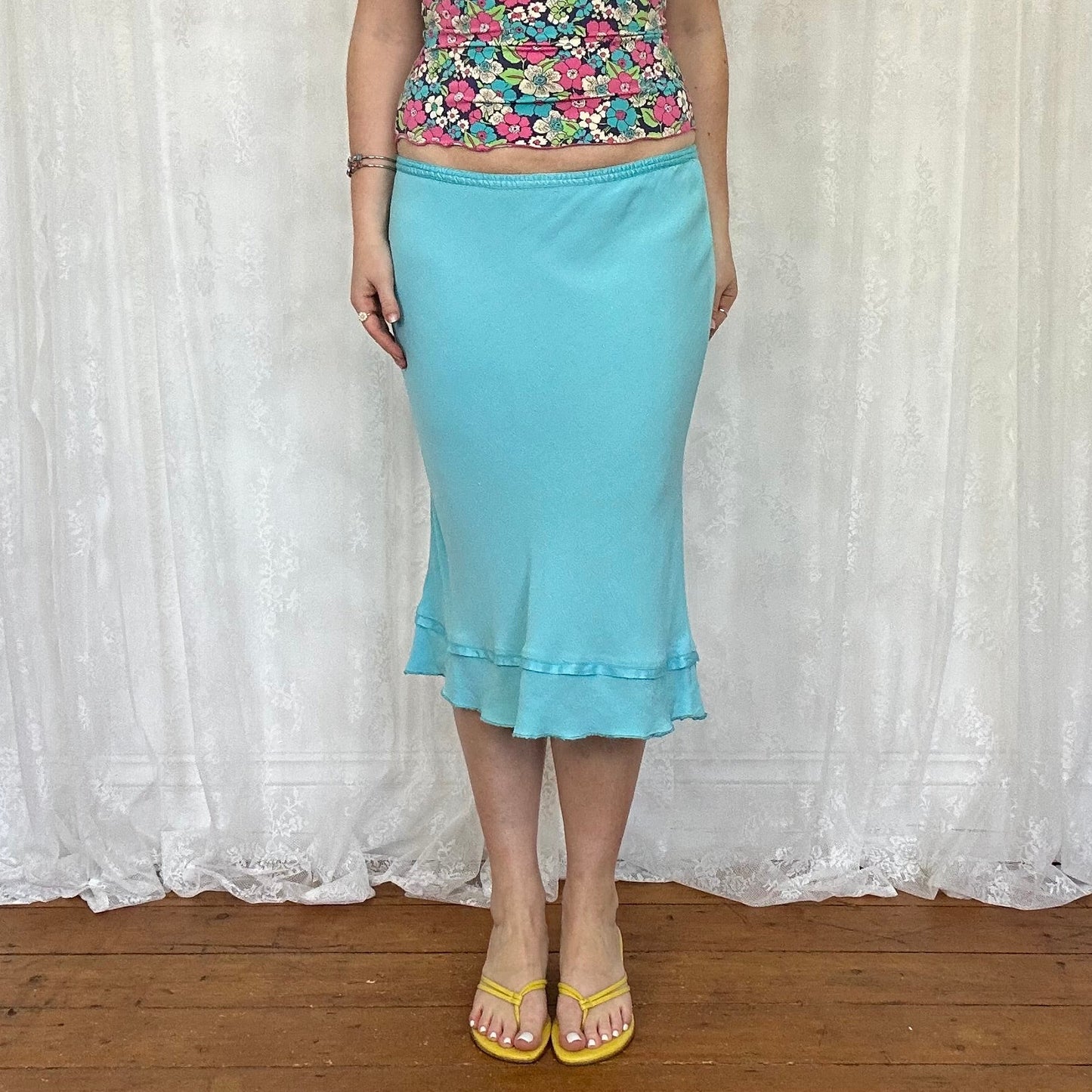 vintage 00s aqua blue midi skirt