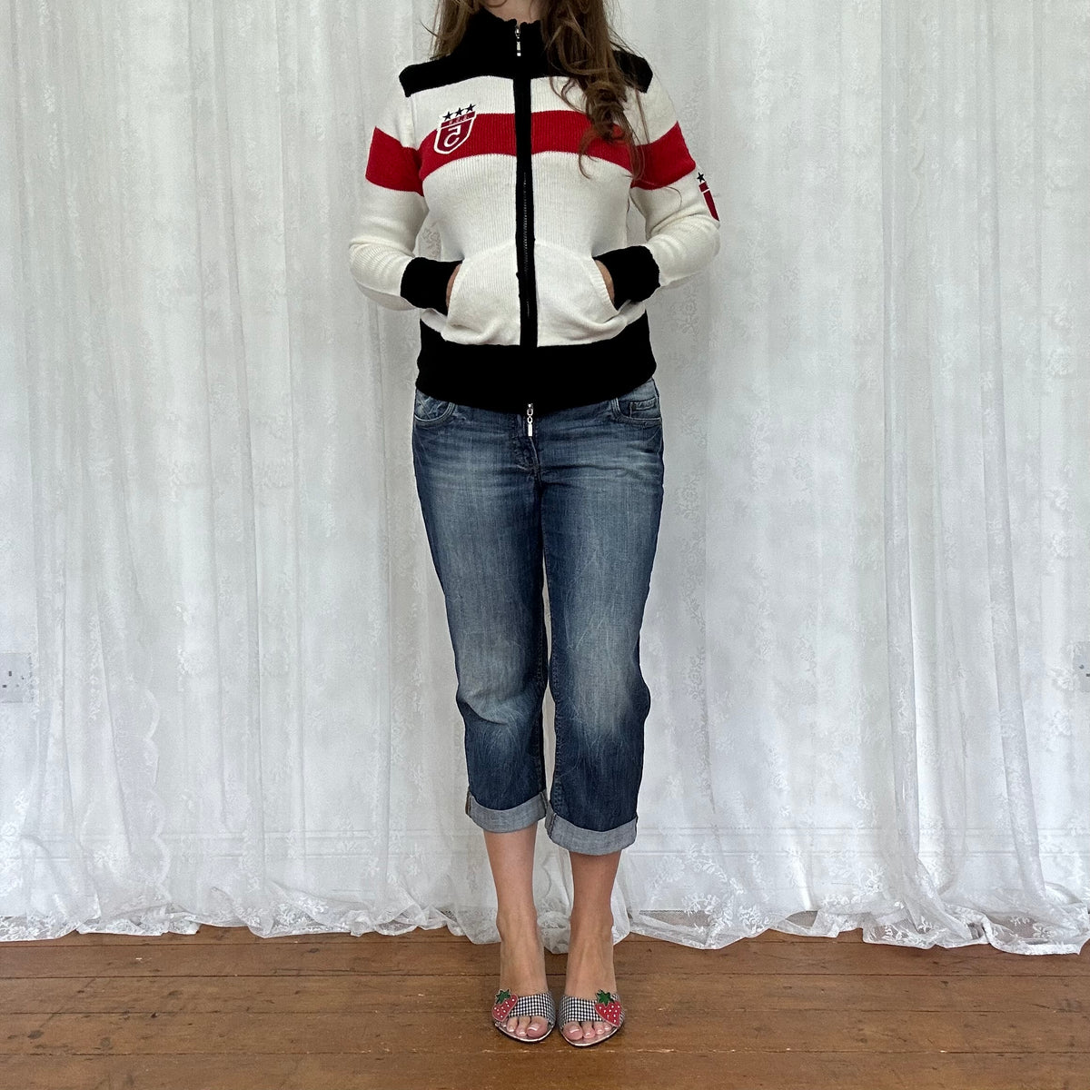 vintage 00s sport style dual zip up knit jumper