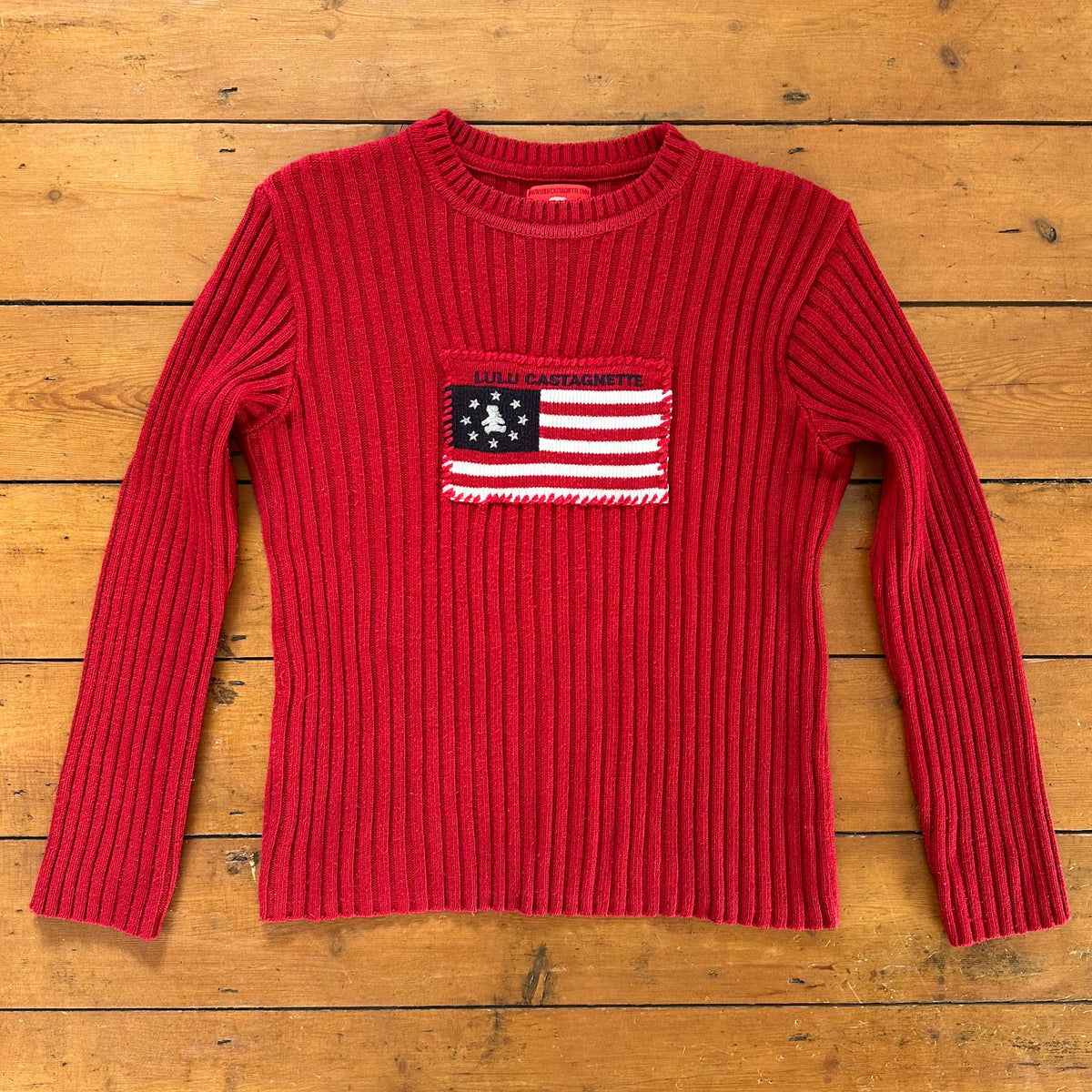 vintage 00s red flag knitted jumper