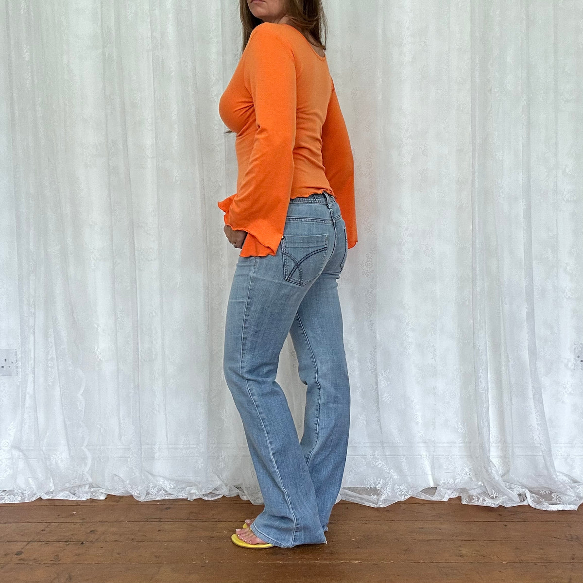 vintage 00s orange long sleeve boho style top