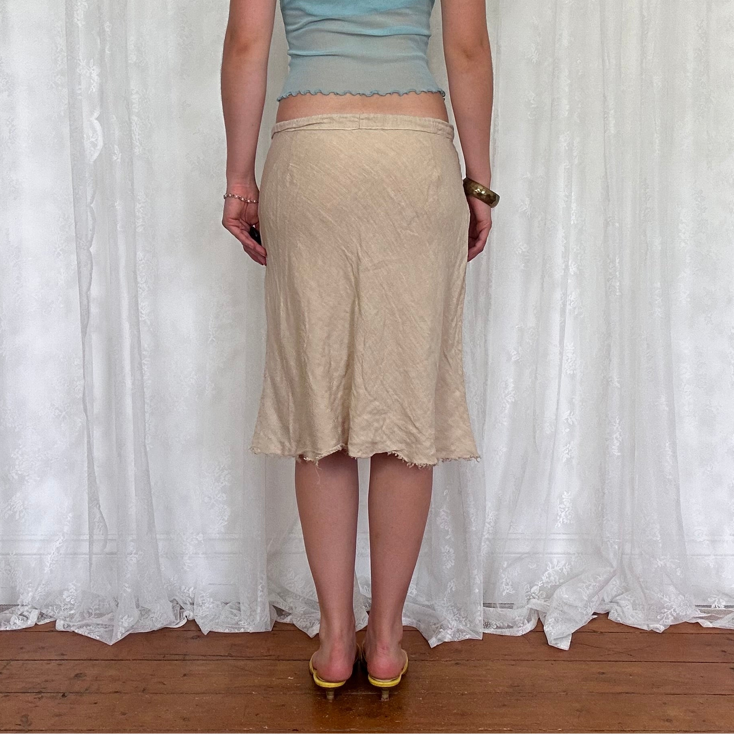 vintage 00s beige linen midi skirt