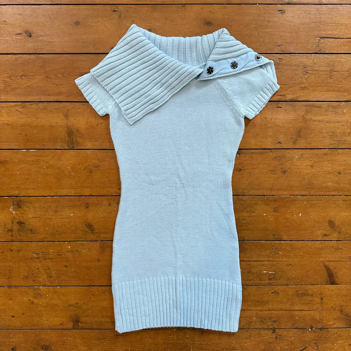 vintage 00s baby blue knit rollneck mini dress