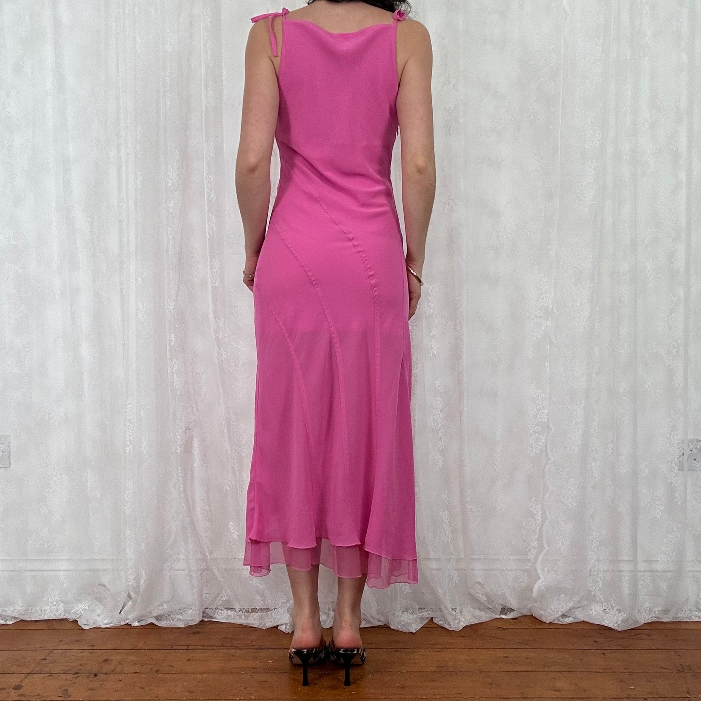 vintage 00s pink cowl neck maxi dress