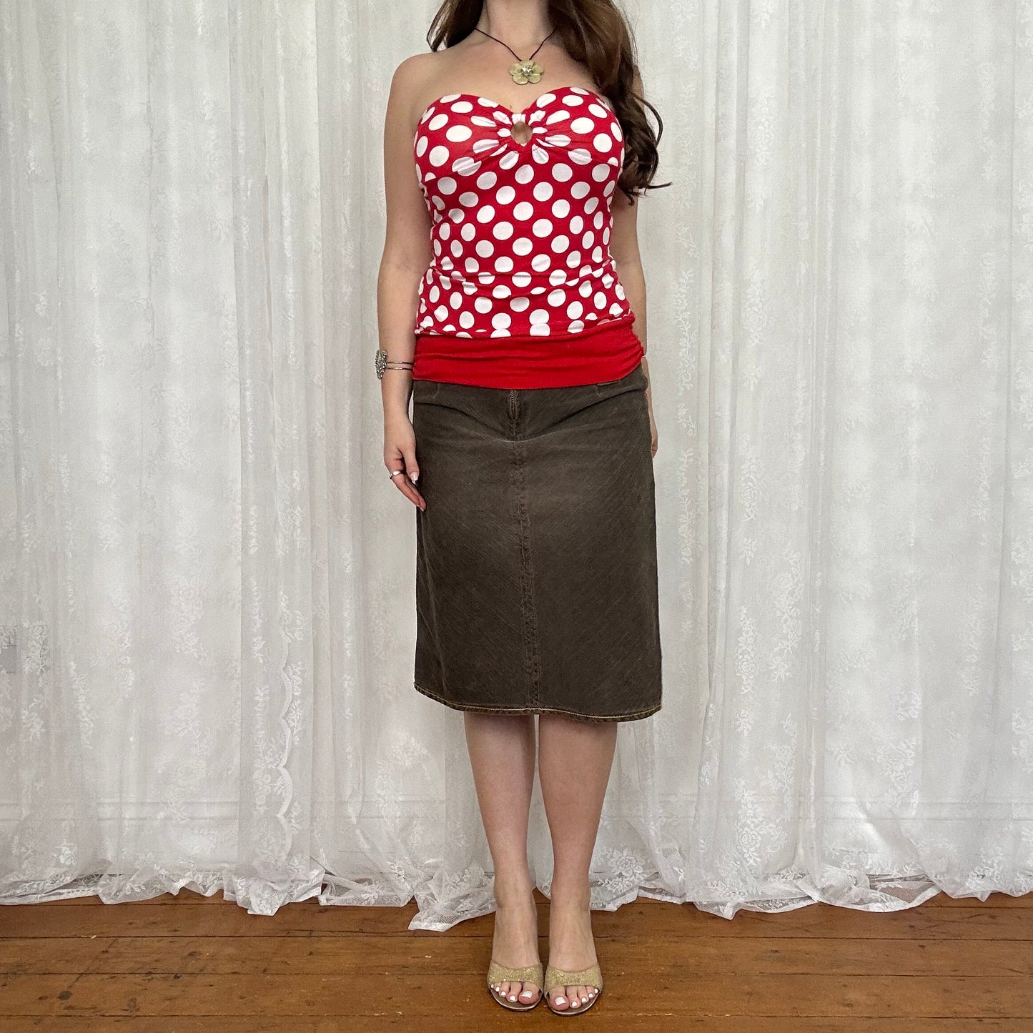 vintage 00s red polka dot strapless top