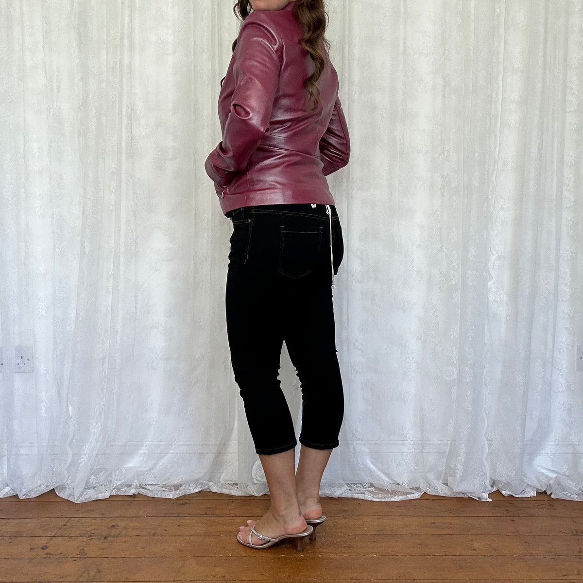 vintage 00s magenta metallic leather jacket