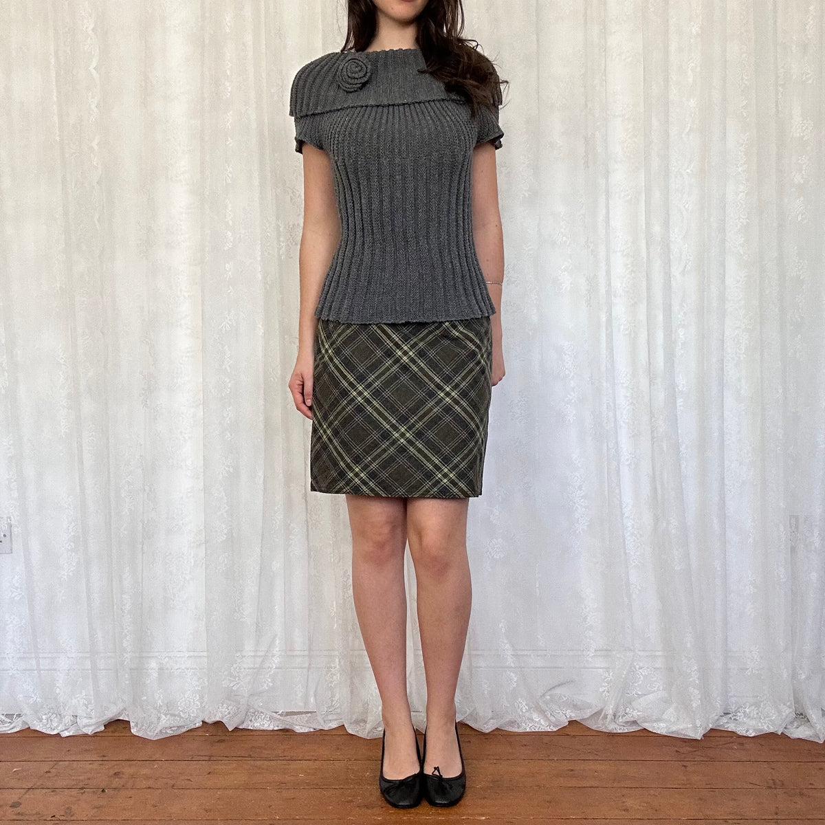vintage 00s grey off shoulder jumper