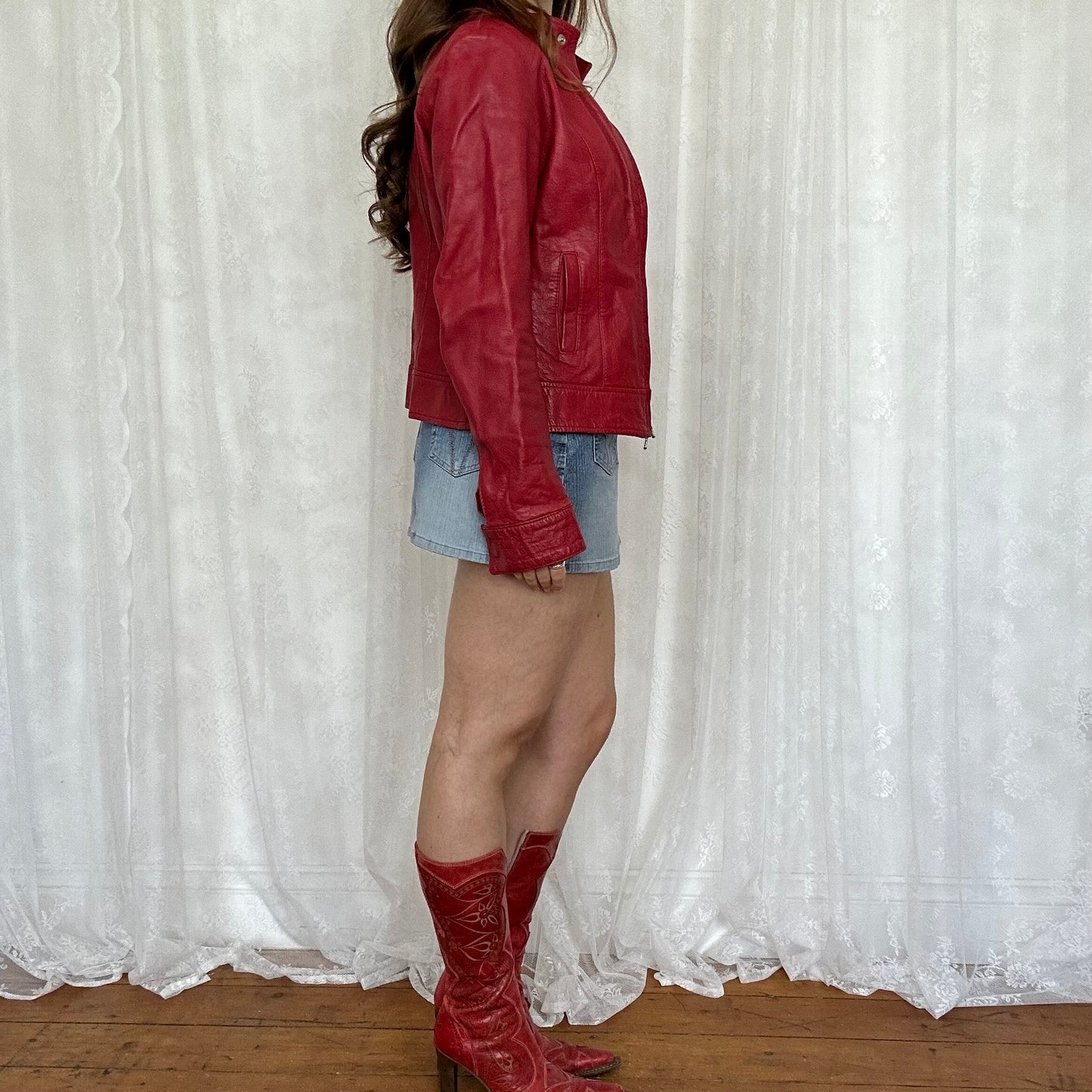 vintage 00s red fitted leather jacket