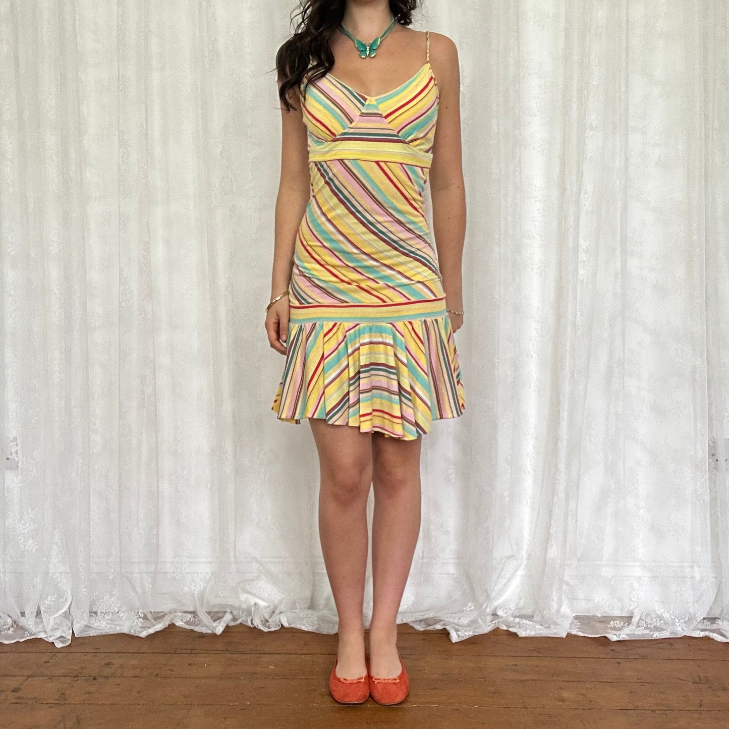 vintage 00s pastel striped midi dress