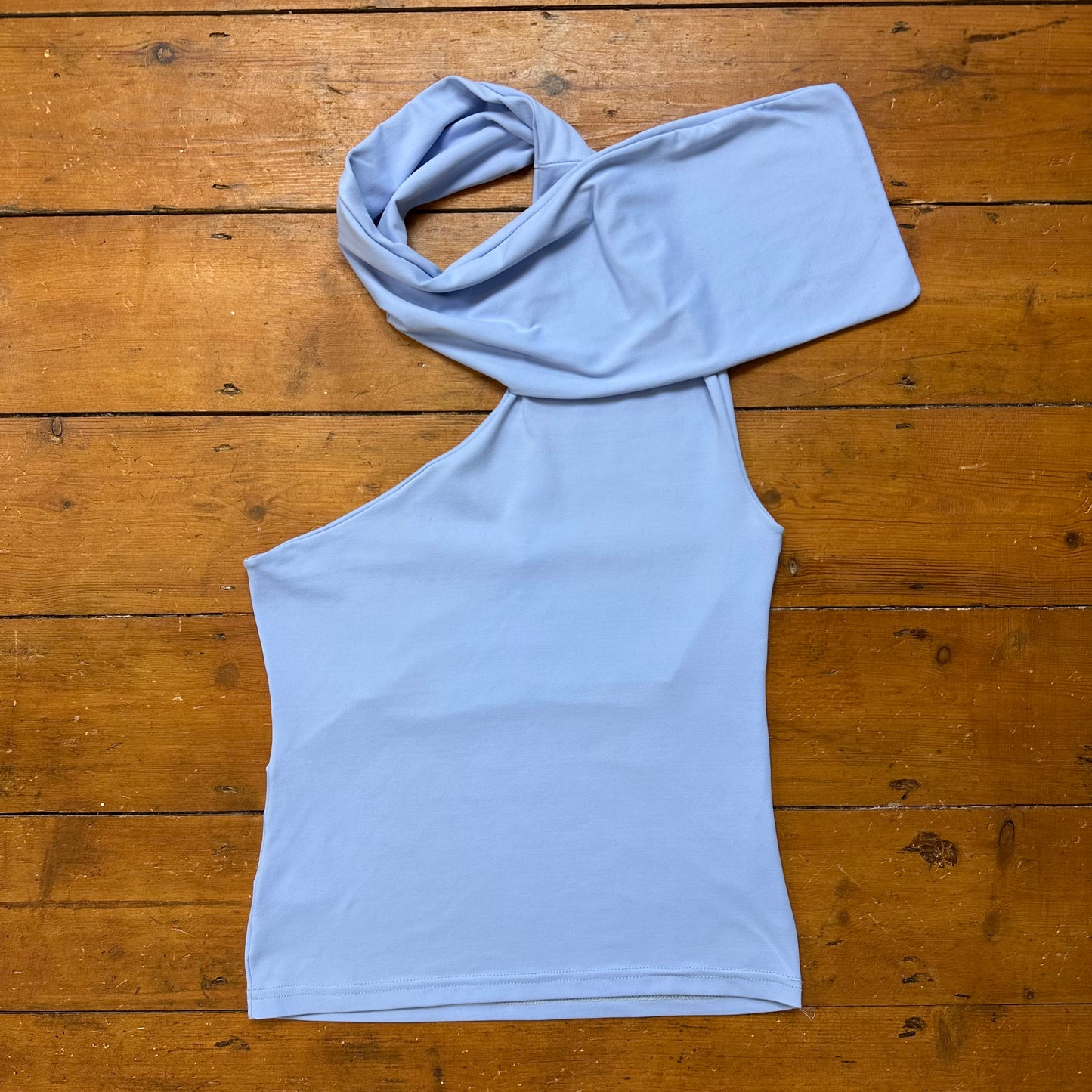 vintage 00s powder blue one shoulder scarf top