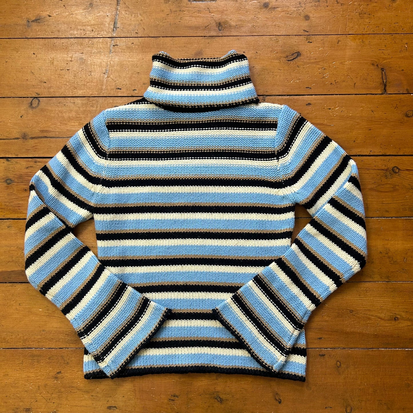 vintage 00s brown and blue stripey knitted jumer