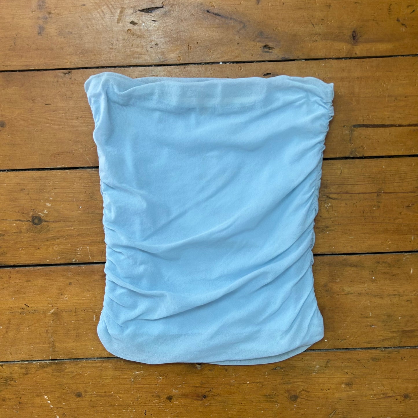 vintage 00s baby blue ruched mesh strapless top