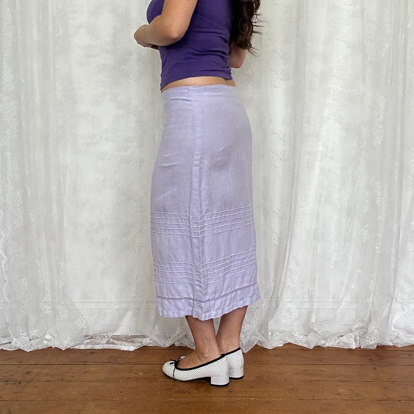 vintage 00s lilac linen midi skirt