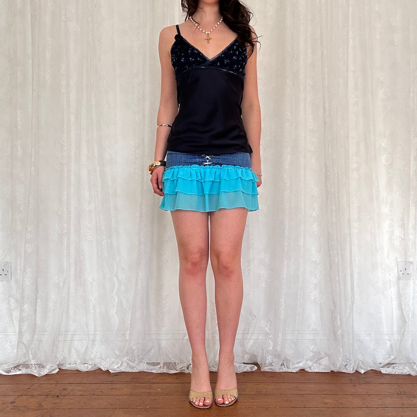 vintage 00s navy blue floral cami top