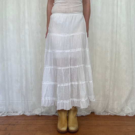 vintage 00s white tiered maxi skirt