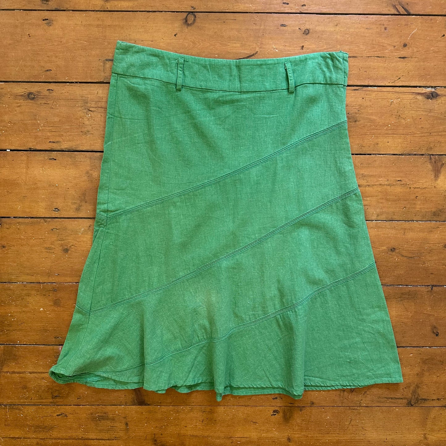 vintage 00s apple green linen midi skirt