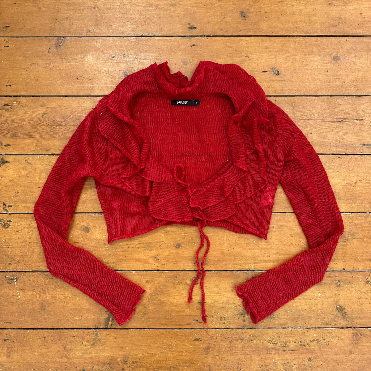 vintage 00s red ruffle tie up bolero