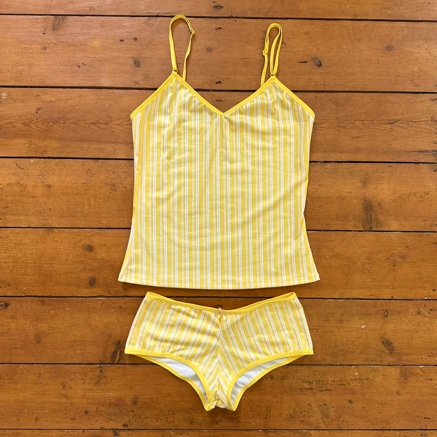 vintage 00s yellow striped cami matching set