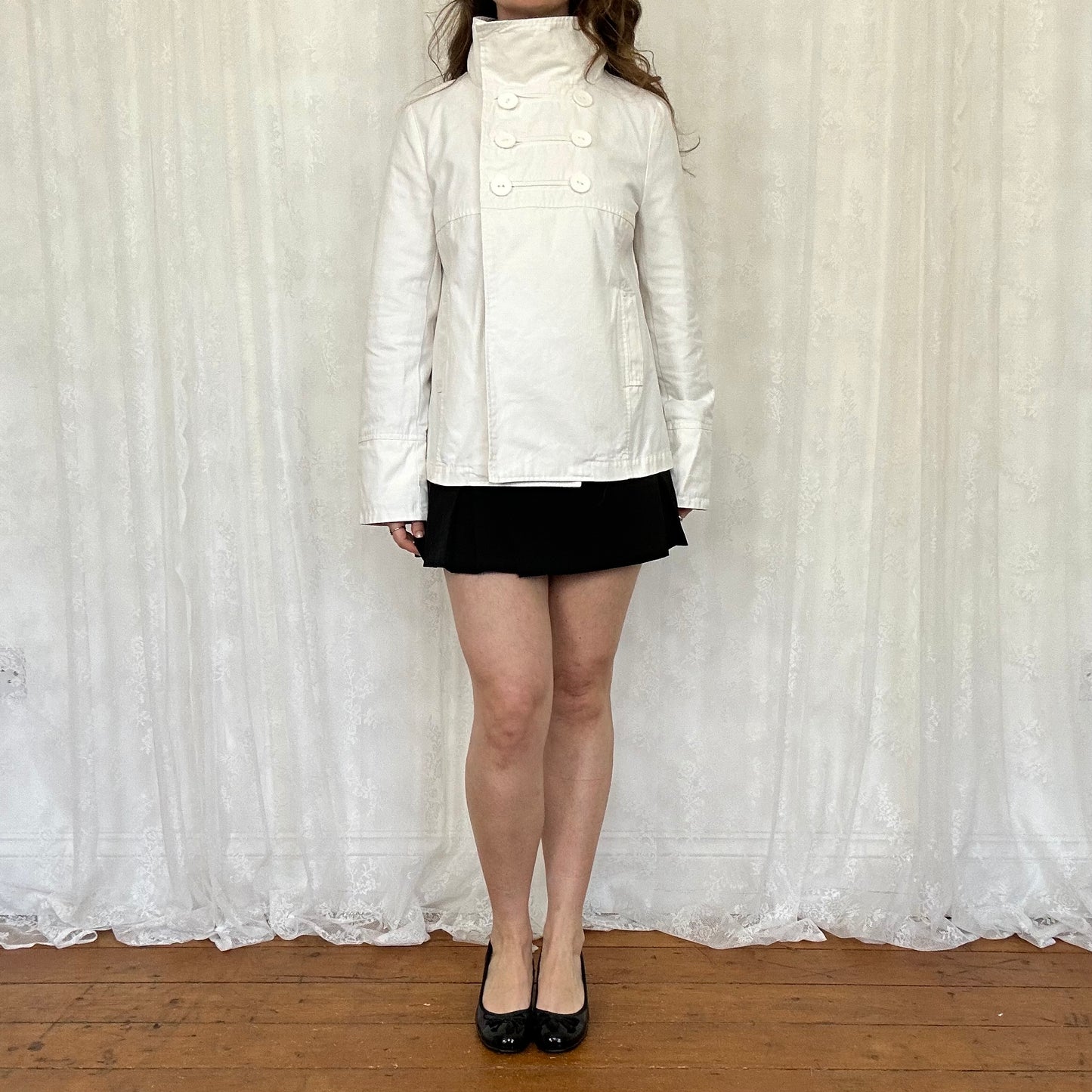 vintage 00s white high collar peacoat