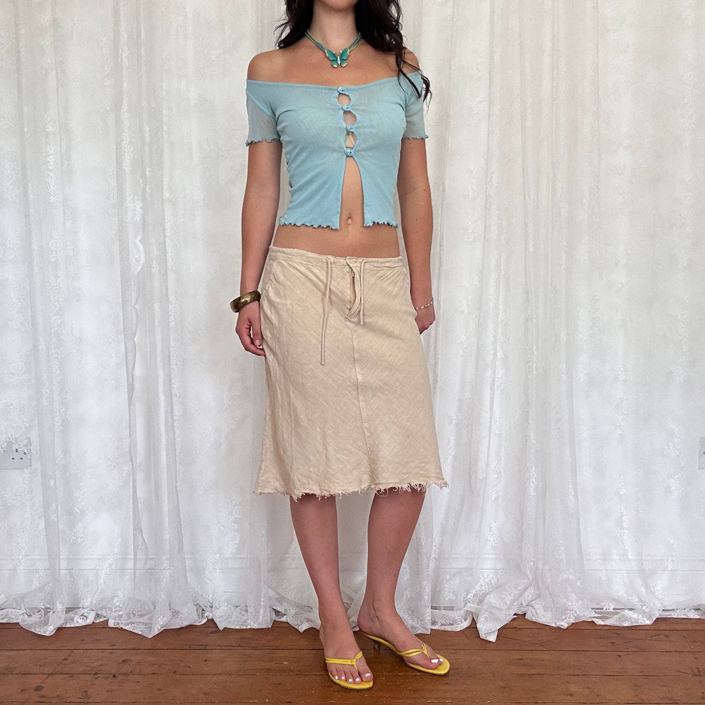 vintage 00s blue mesh button up top
