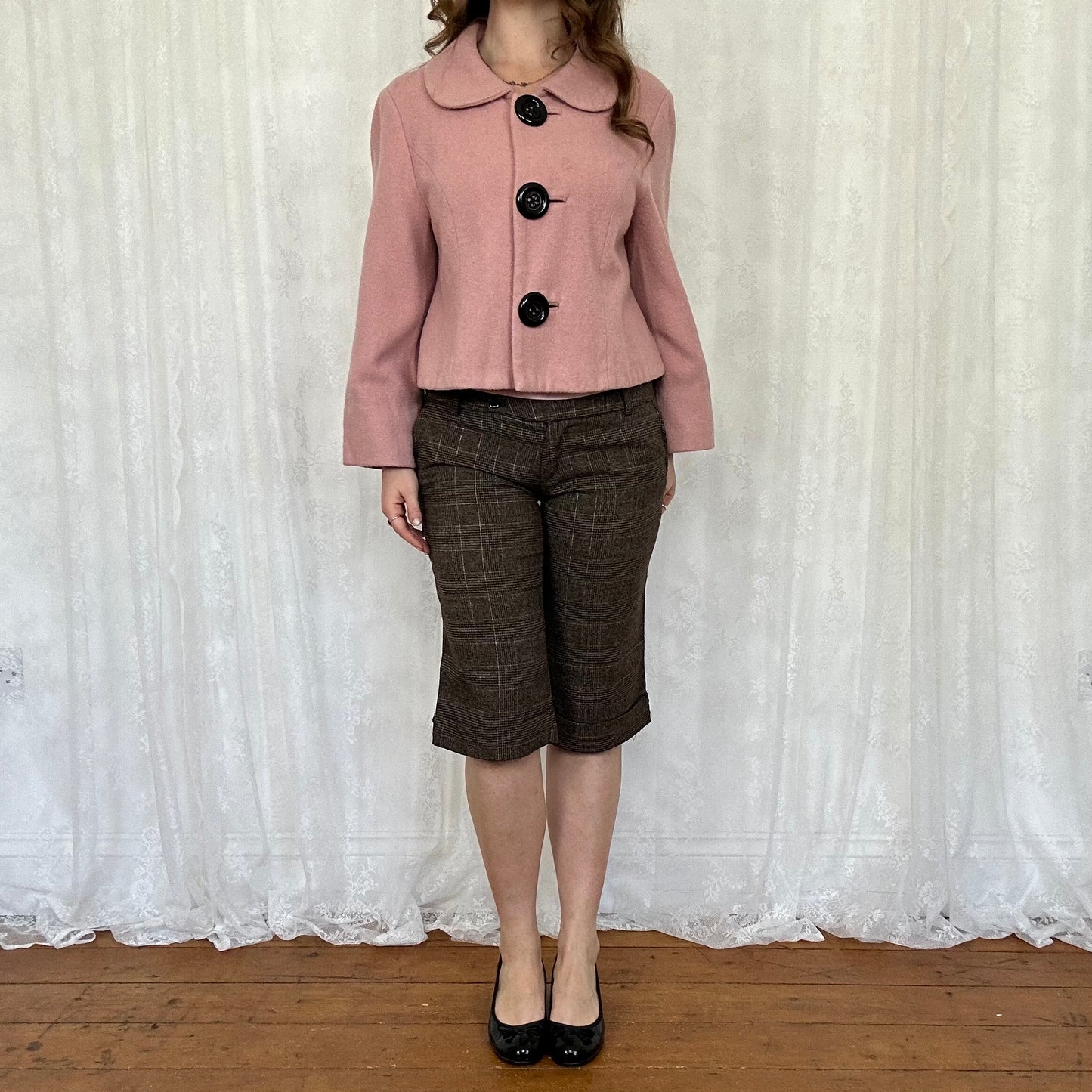 vintage 00s pink button down peacoat